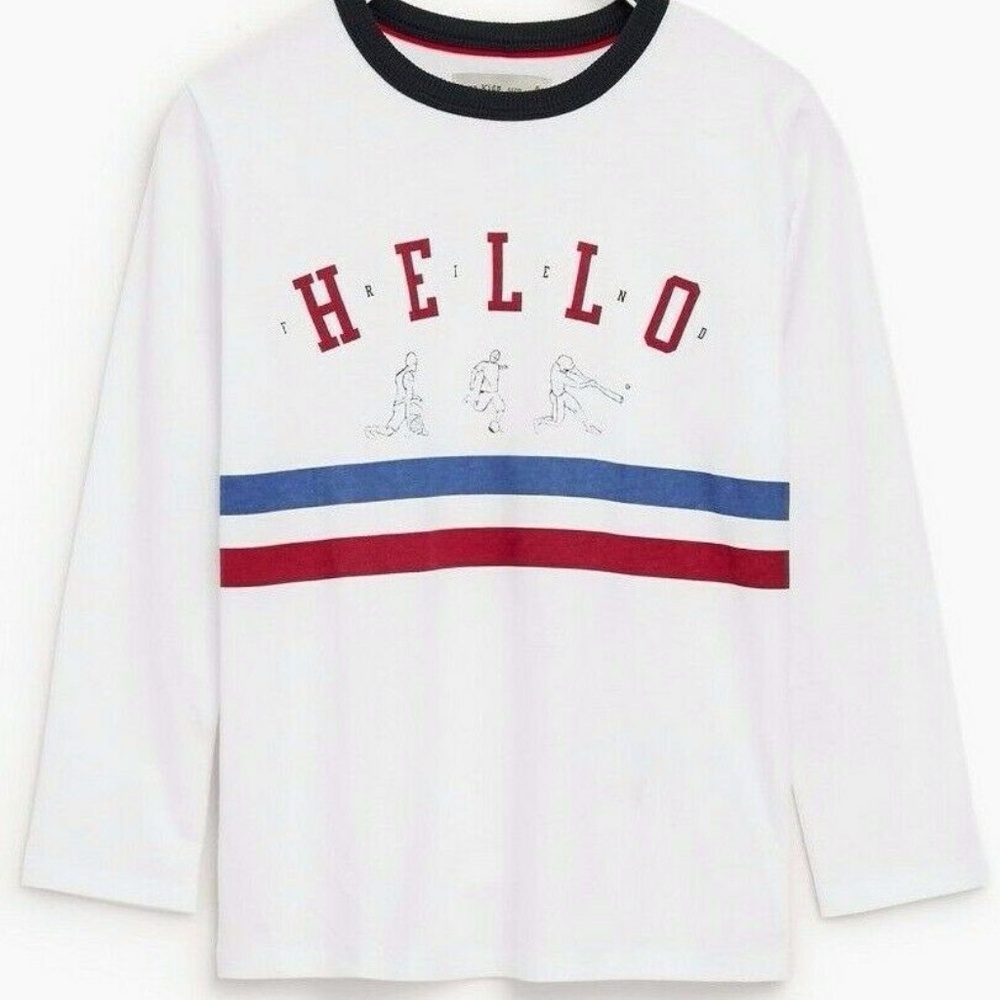 ZARA KIDS BOYS T-SHIRT STRIPES PRINTED TEXT HELLO SZ 10 Years
